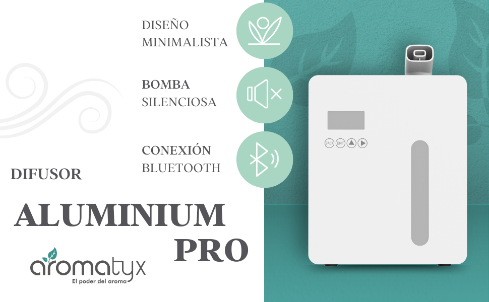 Difusor de aromas Aluminium Pro, alcance hasta 400 m3, salida de aire con mayor potencia.